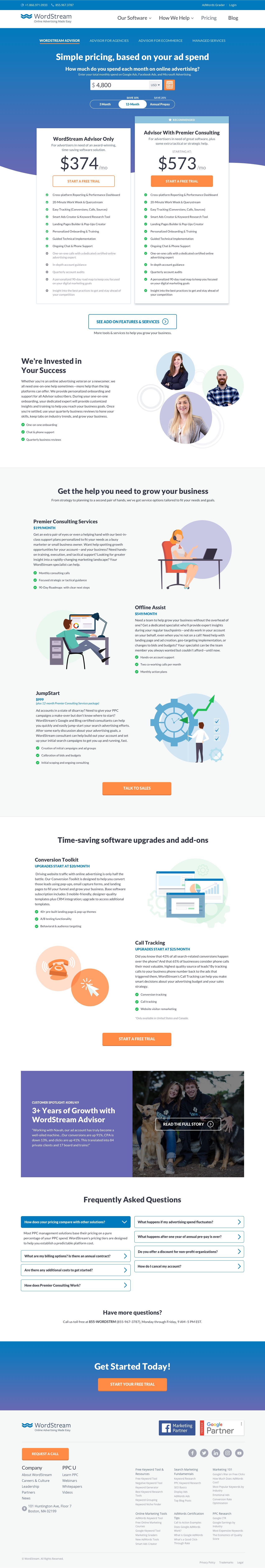 WordStream Pricing Page