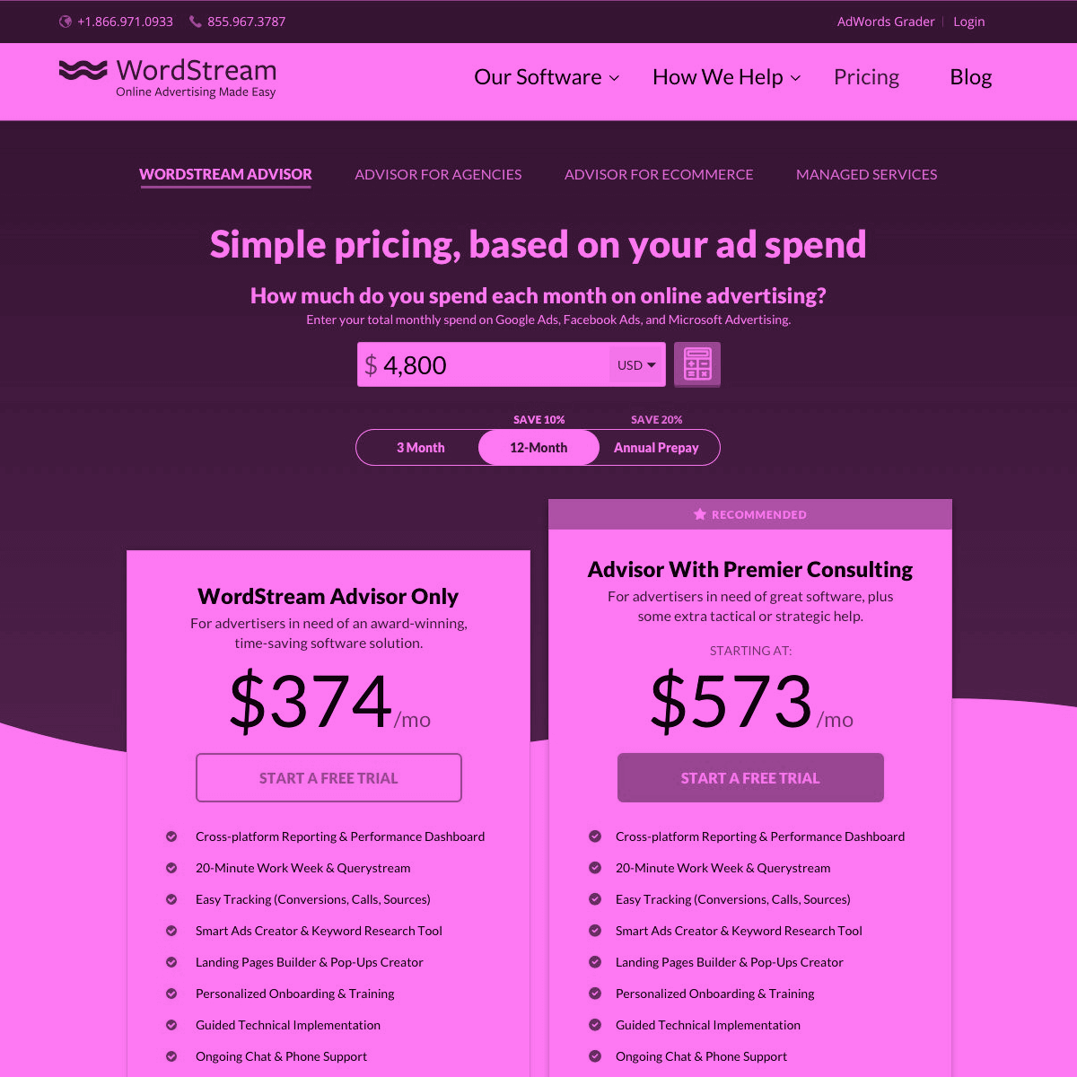 WordStream Pricing Page